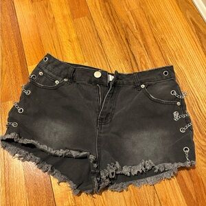 by the way. Black Jean Shorts with Chain Accents